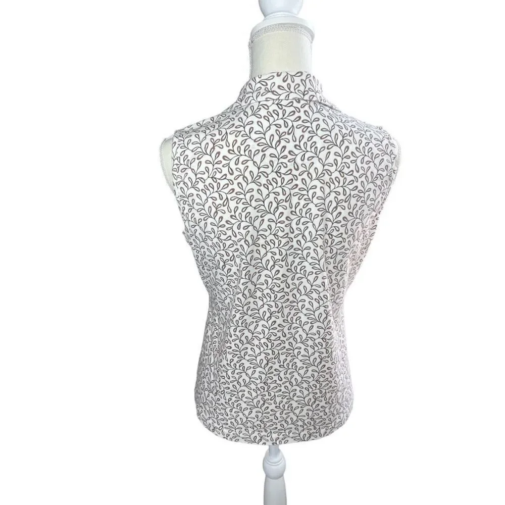 EP Pro Tour Dry Women's Sleeveless Polo Shirt - White with Taupe Print - Size M - Picture 3 of 7